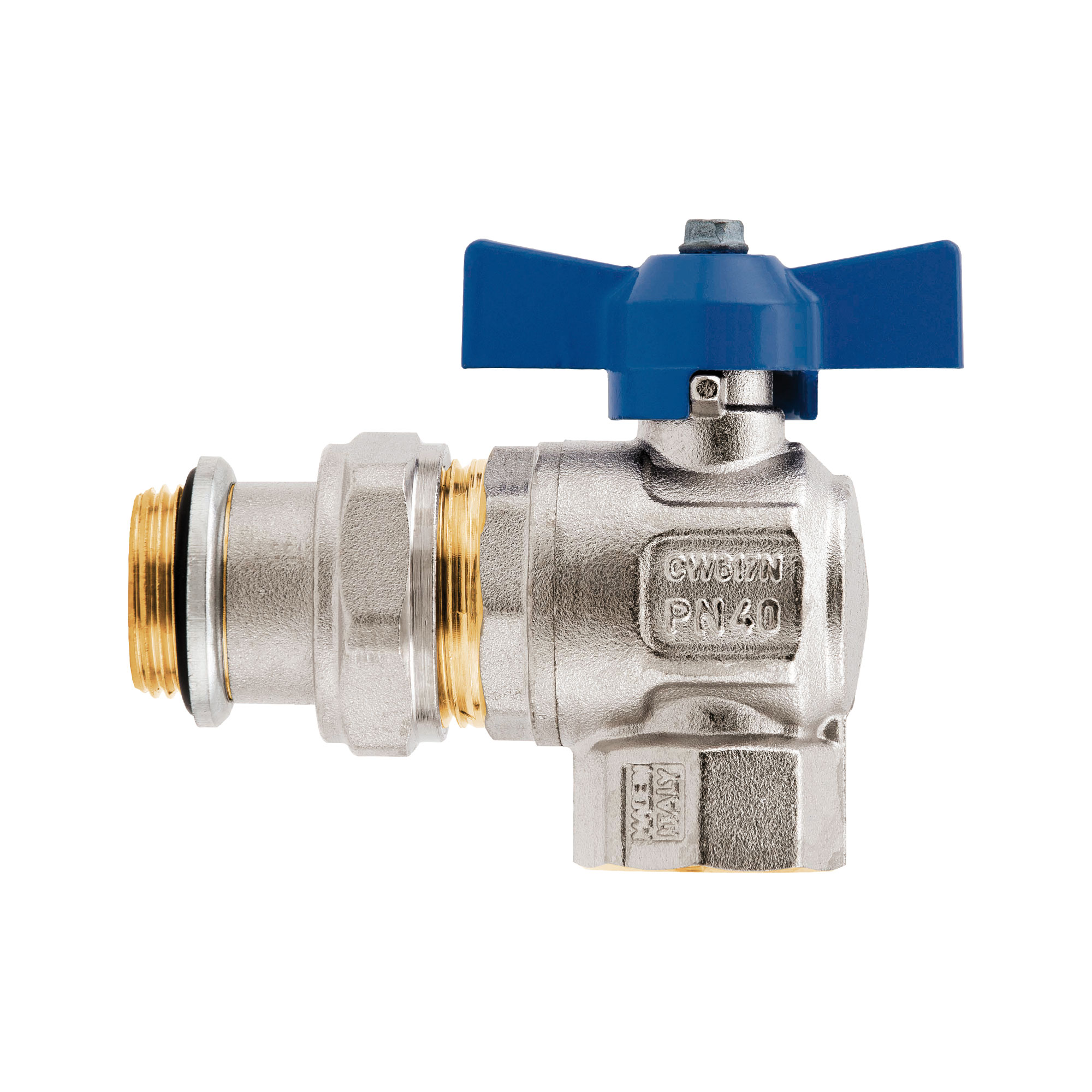 Vanne coudée à boisseau sphérique Ideal, passage intégral avec joint torique pour collecteurs