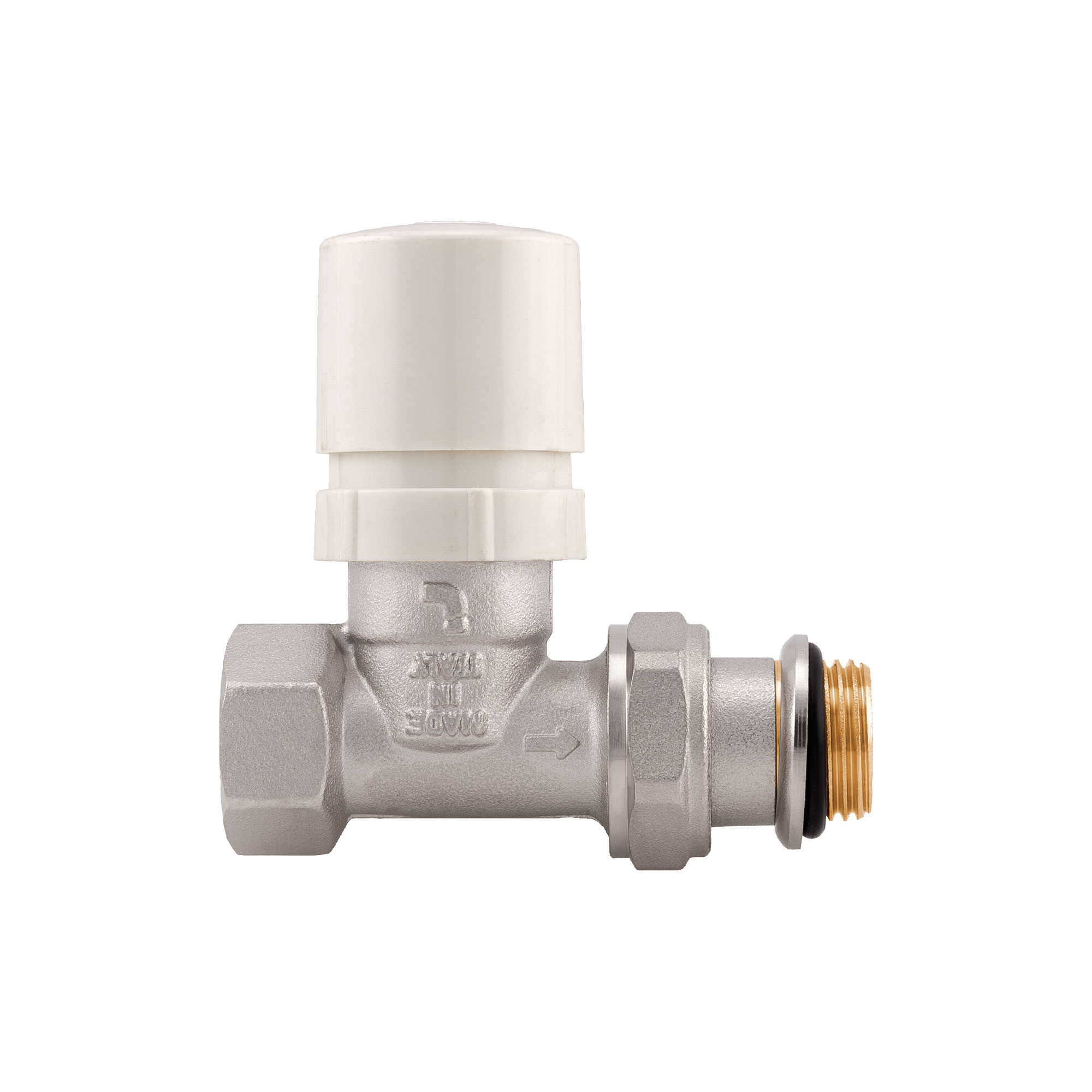 Vanne droite thermostatique avec volant, raccord femelle avec joint torique