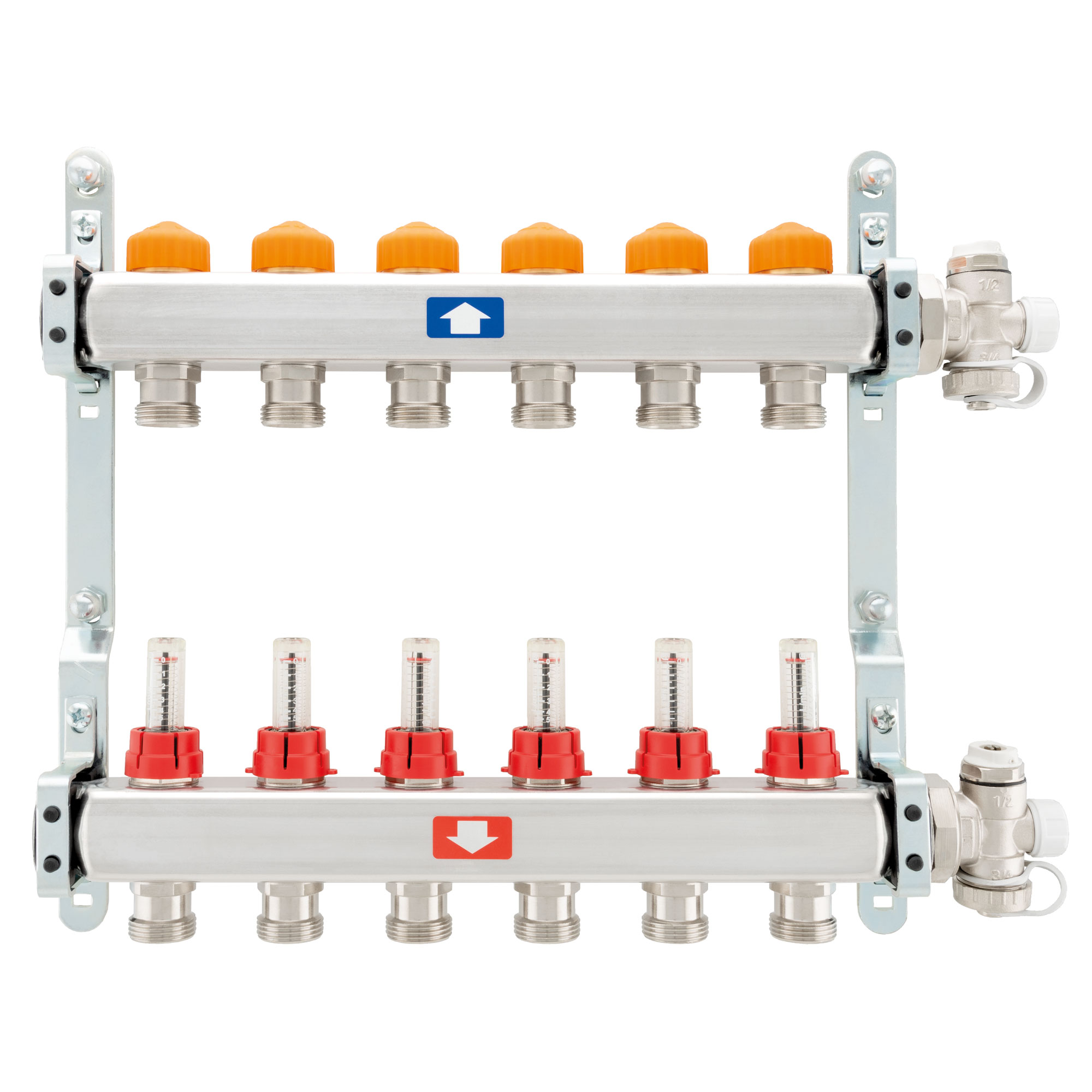 Collecteur pré-monté avec débitmètres, vidange et purge, contrôle automatique du débit