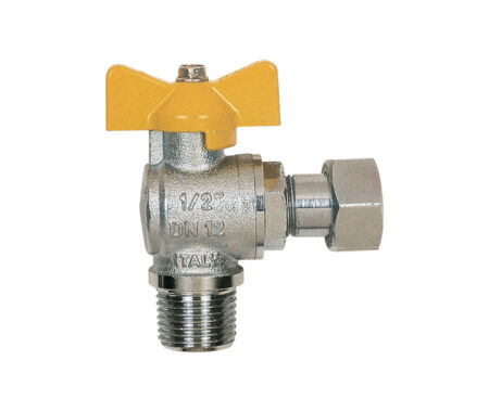 Angle ball valves for gas with revolving nut