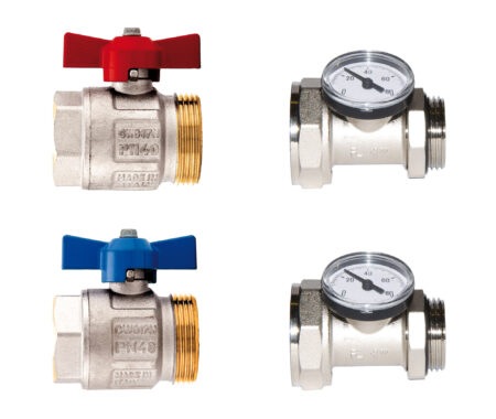 487K01 Straight ball valves and thermometer union kit