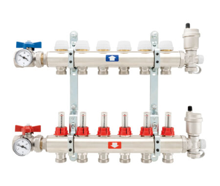 Complete pre-assembled manifold, with flow meters