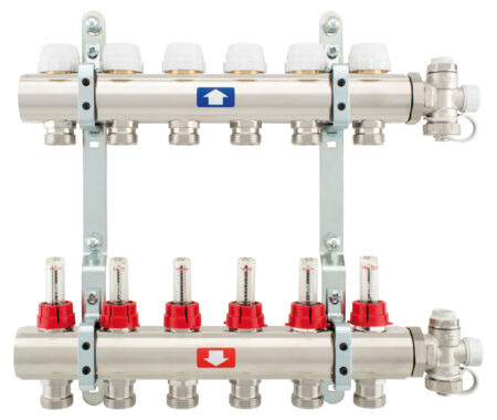 Pre-assembled manifold with flow meters, air vent valve and drain cock