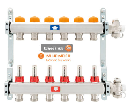 Pre-assembled manifold with flow meters, air vent valve and drain cock – Automatic flow control